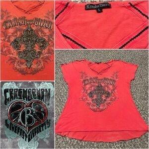 Crash & Burn Bling Fleur de Lis Top